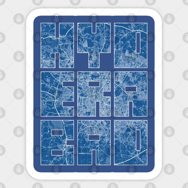 Hyderabad, India City Map Typography - Blueprint Sticker by deMAP Studio